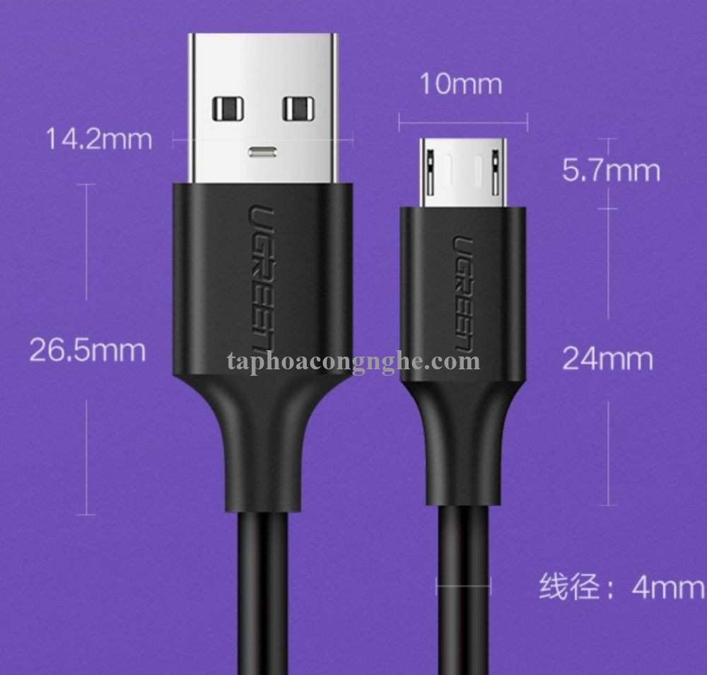 Ugreen 60223 3M micro usb 2.0 màu Trắng Cáp hỗ trợ sạc nhanh và truyền dữ liệu US289 30060223